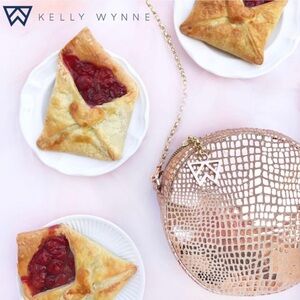 Kelly Wynne Rose Gold Python Halo Round Crossbody Chain Bag